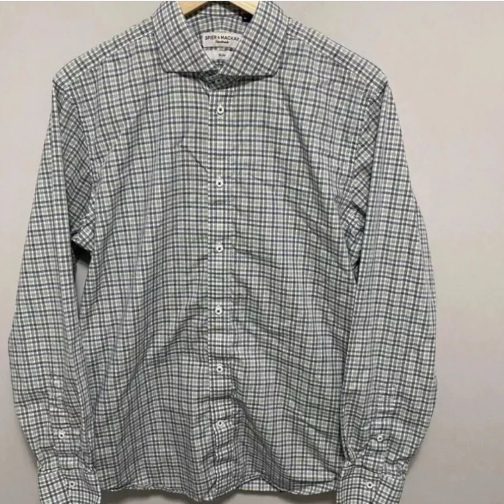 Spier & Mackay Shirt Mens 16.5 Large Slim Fit Green Check Handmade Premium